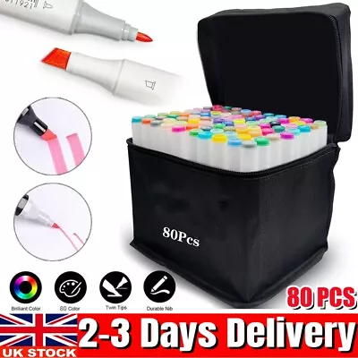 80 Colors Drawing Paint Marker Pen Dual Brush Alcohol Oily Manga Sketch Marker • £17.89