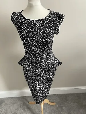 £14.80 • Buy Black White Peplum Dress Dorothy Perkins Size 8