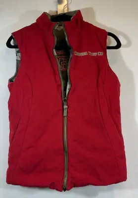 Cowgirl Tuff Puffer Vest Women M Red Camouflage Reversible Full Zip Pocket • $20.99