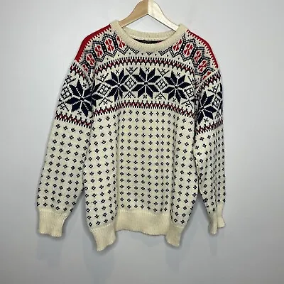 DALE OF NORWAY Vintage Fair Isle Snowflakes Wool Ski Sweater MEN Size XL • $89.96