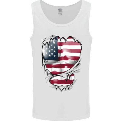 Gym Stars & Stripes American Flag Ripped Mens Vest Tank Top • £10.49