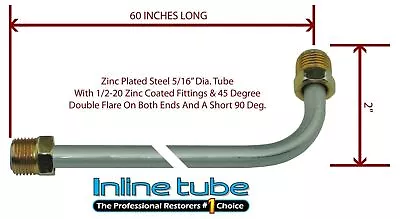 5/16 Fuel Line 60 Inch Oe Zinc Steel 90 Degree Bend Flared 1/2-20 Tube Nuts Sae • $19.75