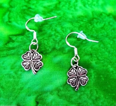 Vintage Style Silver Irish Shamrock Earrings~st Patricks Day Gift~sterling Hook • $2.47