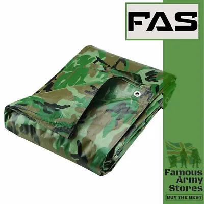 2.4m X 3.0m Camouflage Waterproof Tarpaulin Sheet Tarp Cover With Eyelets • £10.99