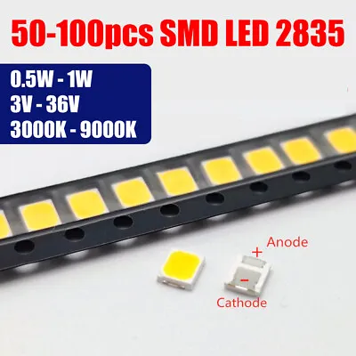 50-100pcs SMD LED 2835 White Chip Ultra Bright Surface Mount LED Lamp PCB • $6.99