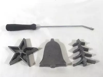 Vintage 4 Pc Christmas Tree Bell And Star Rosette Set With Black Wooden Handle • $21.72