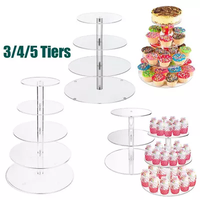 Round Cupcake Stand Dessert Tower Acrylic Clear Display Cake Stand 3/4/5 Tier UK • £14.56