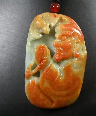 Certified Yellow 100% Natural A Jade Jadeite Pendant Da Mo Buddha God Bat 401034 • $200