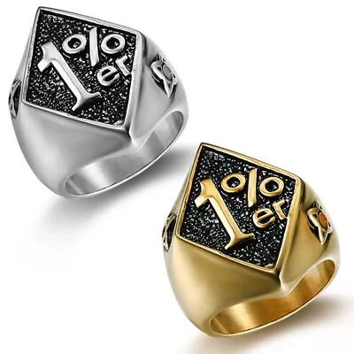 Mens Stainless Steel 1% Er One Percent Outlaw Motorcycle Biker Ring Size 8-13 • £15.62