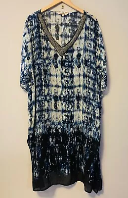 Avella Ladies Kaftan Dress Plus Size 20 Blue Beaded Relaxed Lightweight Casual • $24