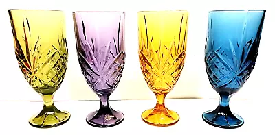 Embossed Multicolor Goblets Footed Drinking Glasses 12 Oz Set Of 4 • $29.95