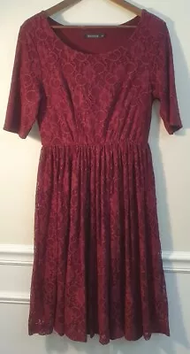 M Mikarose Dress Burgandy Lace Overlay Medium • $19