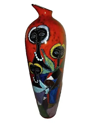 Tall Signed Mid Century Modern Italian Ceramic Vase By; (Marcello Fantoni) • $650
