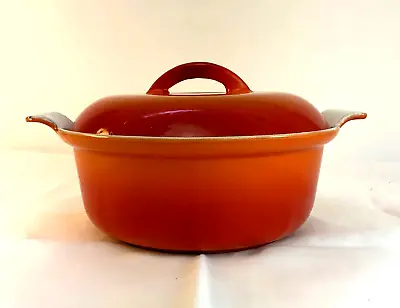 Vintage Descoware Enamel Cast Iron Dutch Oven Flame Orange Red Belgium FE 22 2QT • $49.95