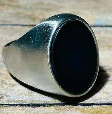 Men's Handmade Punk Black Onyx Oval Signet Stylish Biker Rings Silver Size 6-12 • $19.99