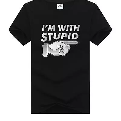 Mens I'm With Stupid Printed  T Shirt Boys 100% Cotton Top Tees • £9.97