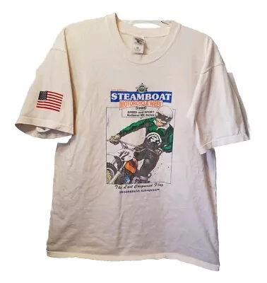 Vintage 1998 Bike Week T Shirt White Final Lap Steamboat Motorcycle Size Large  • $13.49