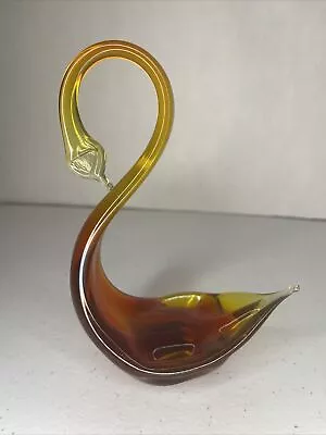 Hand Blown Glass Honey Amber Golden Swan Candy Trinket Dish Murano Style • $19.99