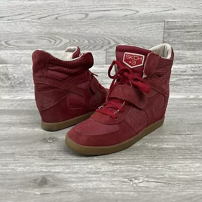 Skechers Skch +3 Women's Three-Dunk It High-Top Red Suede Leather Wedge Sneaker • $48