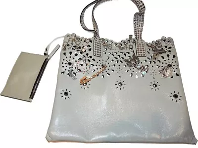 Marc Jacobs Laser Cut Out Tote Gray Leather Embellished Wingman Bag Wallet $990 • $379.91