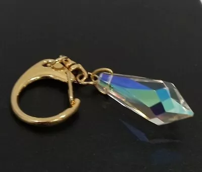 Vintage AURORA BOREALIS  40x15mm CRYSTAL STALACTITE GOLD TONE KEY RING 18.5grams • $0.01