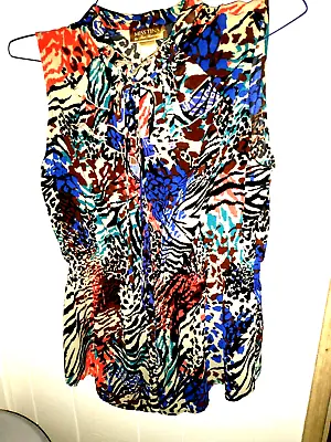 MISS TINA~ Women's ~ Sheer~ MultiColored Print ~ Sleeveless Top ~ Size XXL 20 • $6.99