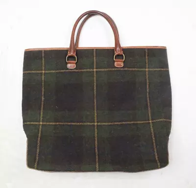 J.Crew Shoulder Bag Purse Womens Green Blue Plaid Wool Tweed Leather Trim • $17.97