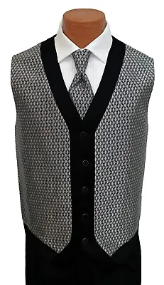Medium Silver & Black Lexis Fullback Vest Tie Formal Set Suit Wedding Waistcoat • $5.40