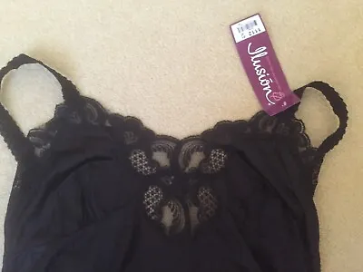 Black Long Slip With Lace Inserts Size 42 • £9.99