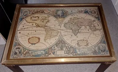£25 • Buy VINTAGE  Nest Of 3 Glass Top Tables Military  Campaign With World Map.