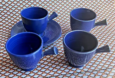 Fiestaware Vtg Cobalt Blue Demitasse COFFEE CUP SAUCER SET Stick Handle Tea Mug • $189.99