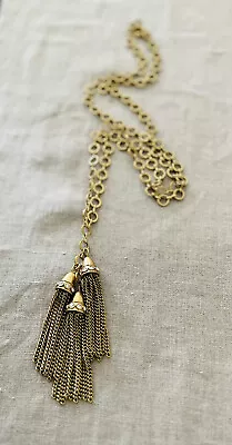 J Crew Triple Tassel Fringe Gold Long Chain Link Pendant Clear Crystal Necklace • $18.39