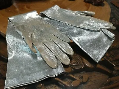 Vintage 17  Long Ladies Gloves. Silver Lame. SMALL • $16.99