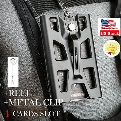       ID Badge Holder With Reel Clip 4 Card Slot Heavy Duty Wallet Vertical Case • $13.99