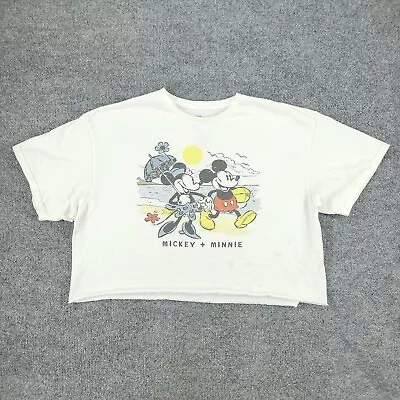 Disney Shirt Women's XL White Mickey Minnie Mouse Crop Top Graphic Short Sleeve • $9.89