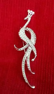 Stunning Diamonte Silver Plated Peacock Bird Brooch Broach Cake Pin For Suits • £11.99