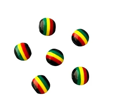 $6.99 • Buy 100 Beads Small 5x4mm Ghana Jamaica Rasta Black Red Green Yellow Striped Resin