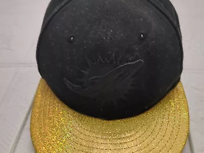 Miami Dolphins Black Gold Glitter New Era Fitted 59Fifty Hat Cap Size 7 5/8 NFL • $18