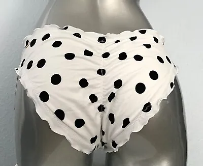 Victorias Secret Nwt White Black Dot Capri Ruffle Cheeky Ruched Bikini Bottom • $29.99