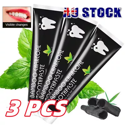 3Pcs FLUORIDE FREE MINT TOOTHPASTE Natural Bamboo Activ Charcoal Teeth Whitening • $19.99