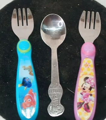 Lot Of 3 Vintage Children's Spoons And Fork- Disney And Snoopy • $8.50