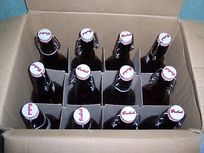 $59 • Buy 12 Vintage Grolsch Beer Bottles Amber Brown Glass Porcelain Flip Swing Top
