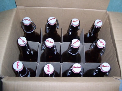 $59 • Buy 12 Vintage Grolsch Beer Bottles Amber Brown Glass Porcelain Flip Swing Top
