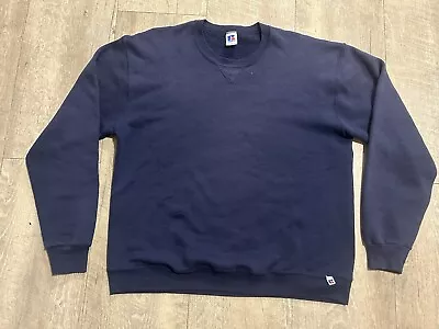 Vintage 90s Russell Athletic Blank Navy Crewneck Sweatshirt Size L • $19.99