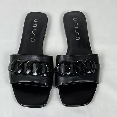 Unisa Black Sandal Flats With Black Chain Detail 8 • $12.99