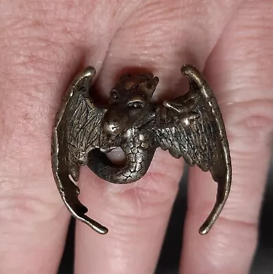 Vintage Pewter 3D Winged Dragon Finger Ring Unknown Size • $8