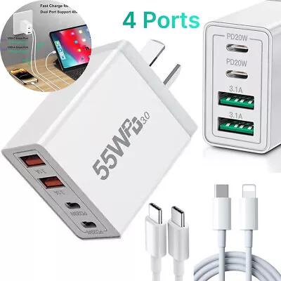 55W 4-Ports USB C PD Fast Wall Charger Charging Cable Power Adapter Type-C Brick • $14.89