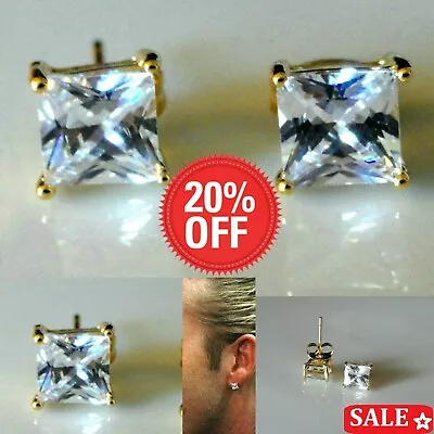 £9.99 • Buy Men's Square 7mm Simulated Diamond Yellow Gold Filled  Stud Earrings UK