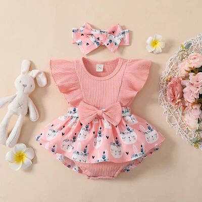 £8.09 • Buy Newborn Baby Girls Easter Bunny Outfits Ruffle Romper Jumpsuit Dress Clothes Set