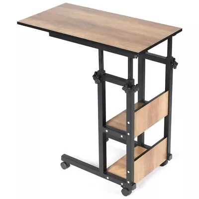 Mobile C-Shape Snack Side Sturdy Table Adjusted Height Storage Shelves W/ Wheels • $67.98